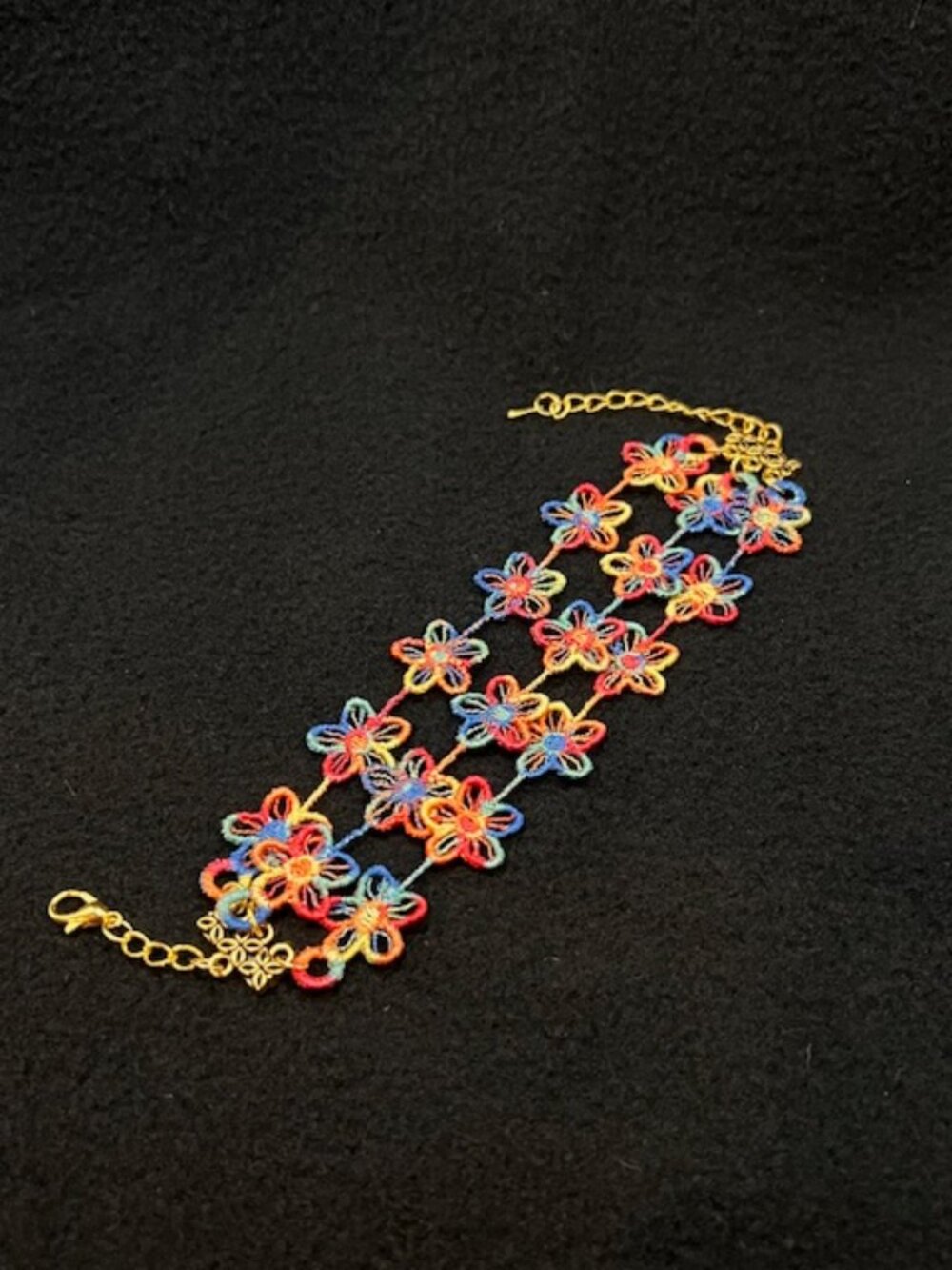 Homemade Multicolored Triple Strand Flower Lace Bracelet